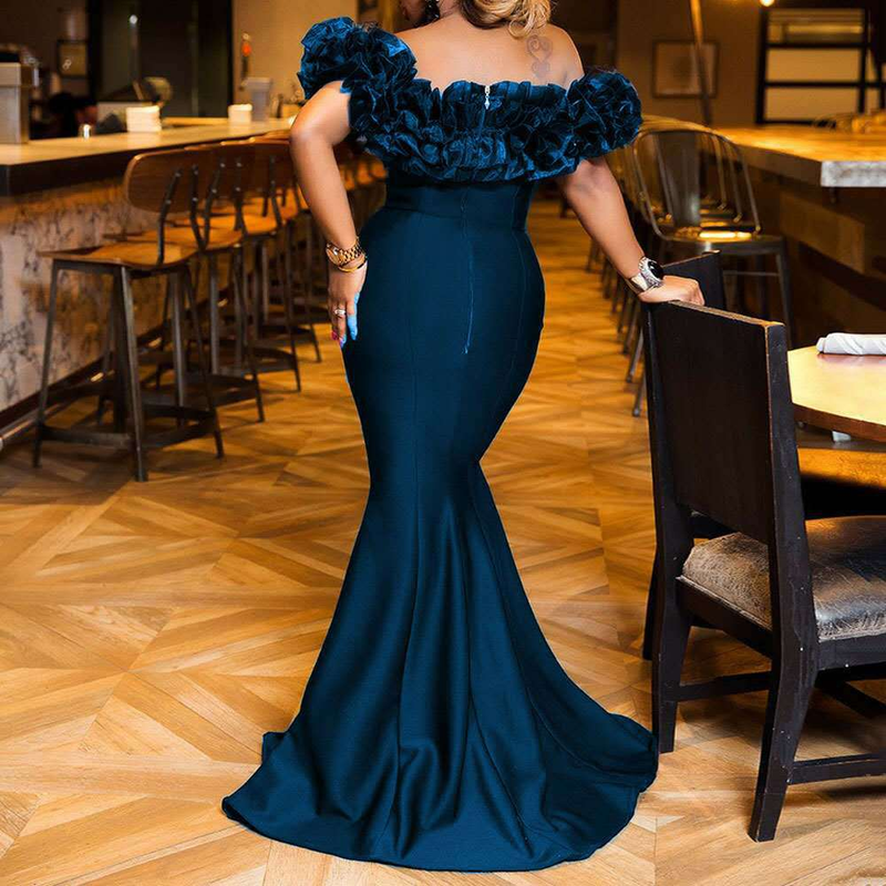Women's Ruffle One Shoulder Slim Small Trailing Dresses_autovado.com