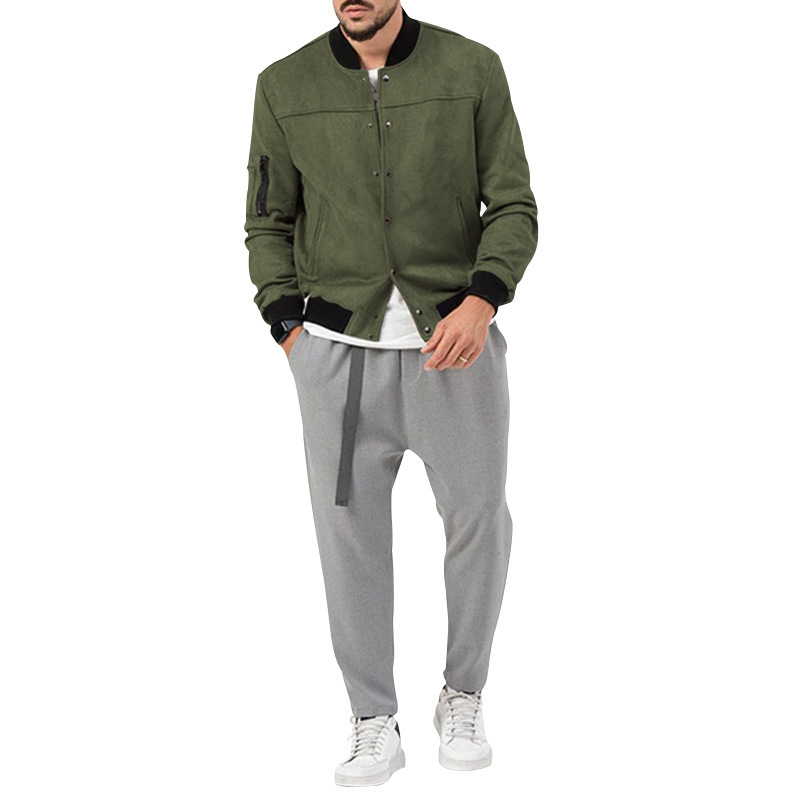 Man's clothing Suede stand collar men's button-up cardigan jacket casual trendy coat for men_autovado.com