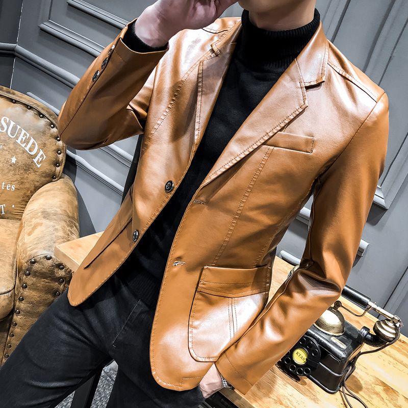 Men's Clothing Leather Suit Autumn New Casual Jacket Style Slim Lapel Leather Suit Leather Jacket Men's_autovado.com