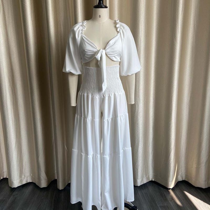 Women's Clothing women's summer fashion casual street suit pleated sexy solid color foreign trade two piece suit_autovado.com