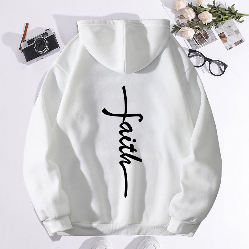 Men's Clothing sweatshirt faith fashion printed hooded back collar plus velvet sweatshirt_autovado.com