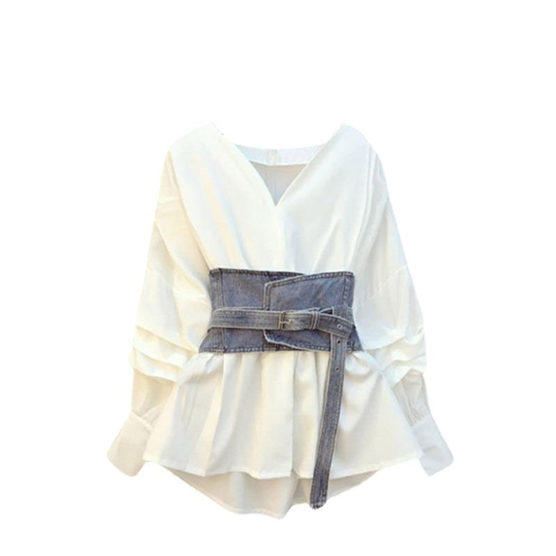 Women's Plus Size Suit Waist Shirt Denim Skirt Two Piece Suit Trendy_autovado.com