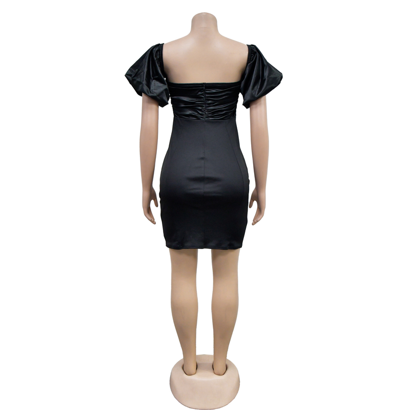 Women's Clothing fashion women's solid color short-sleeved pleated backless skirt dress_autovado.com