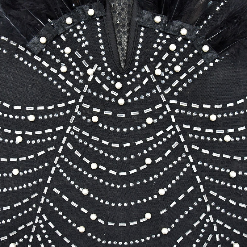 Women's Solid Color Mesh Rhinestone Feather Skirt Dress_autovado.com
