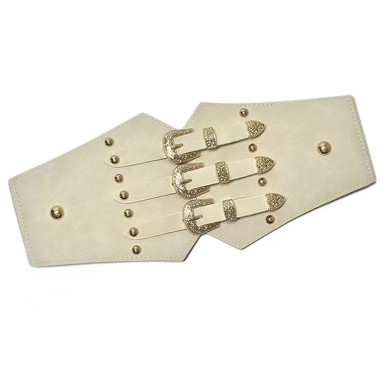 HOT Vintage Rivet Studded Waistband Gothic Triple Buckle Wide Classic Corset Waspie Belts Dress Coat Girdle For Women Girls_autovado.com