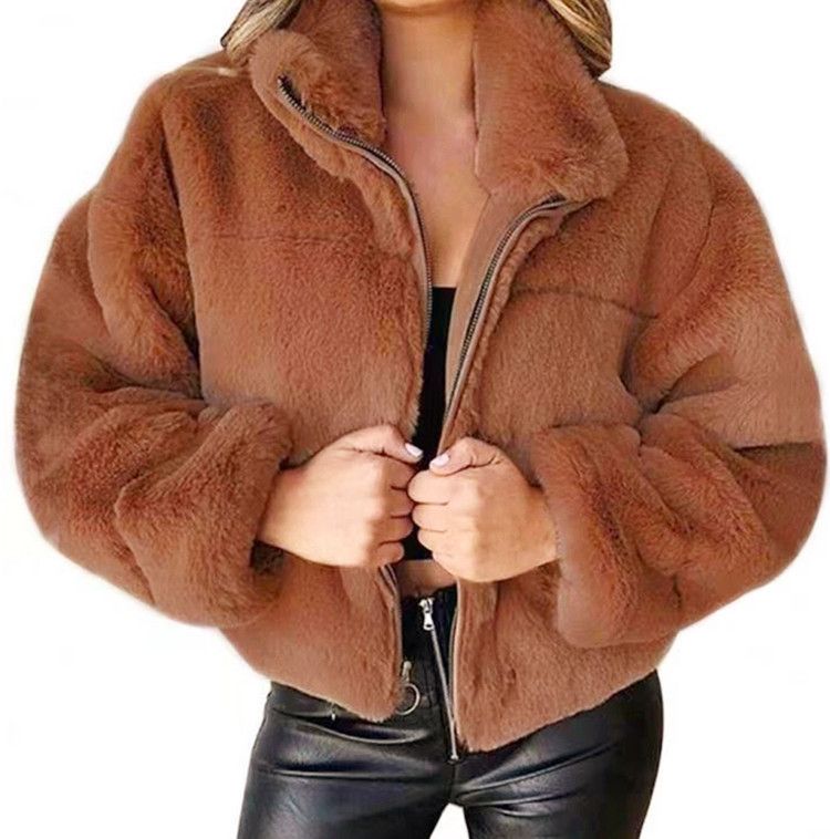 Women's Clothing autumn and winter rabbit fur zipper cardigan plush warm jacket_autovado.com