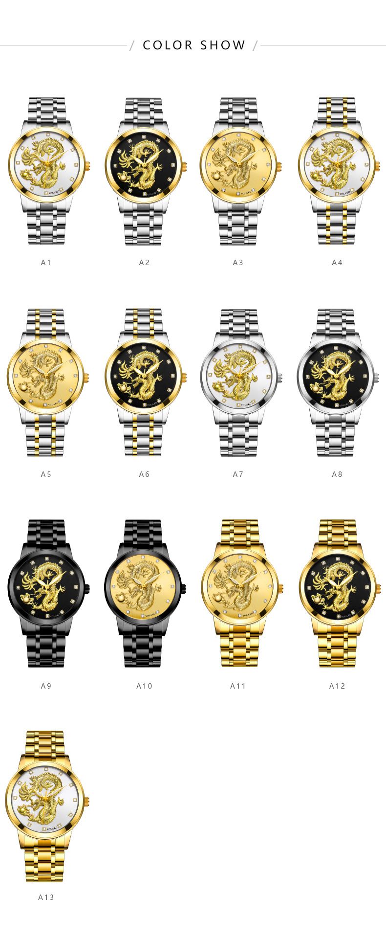Men's Quartz Watch Men's Watch Diamond Yellow Gold Luminous Waterproof Steel Belt Relief Dragon Totem Watch_autovado.com