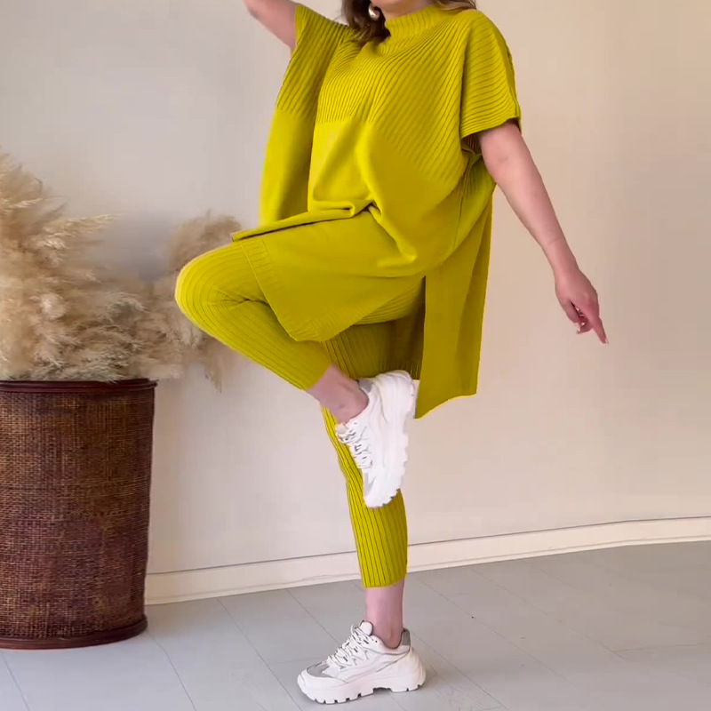 Women's Clothing new autumn round neck bat shirt large size loose sweater casual two piece set_autovado.com
