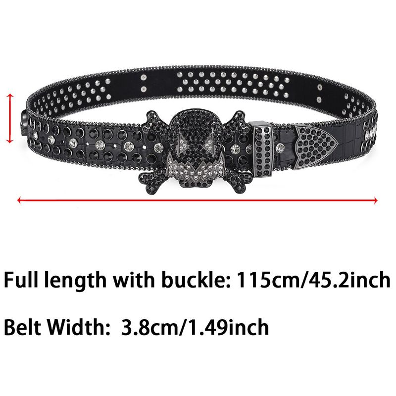 HOT Women's Jeans Skull Head Buckle Rhinestone Y2K Shiny Rivet Design Pu Artificial Diamond Punk Rock Men's Belt_autovado.com