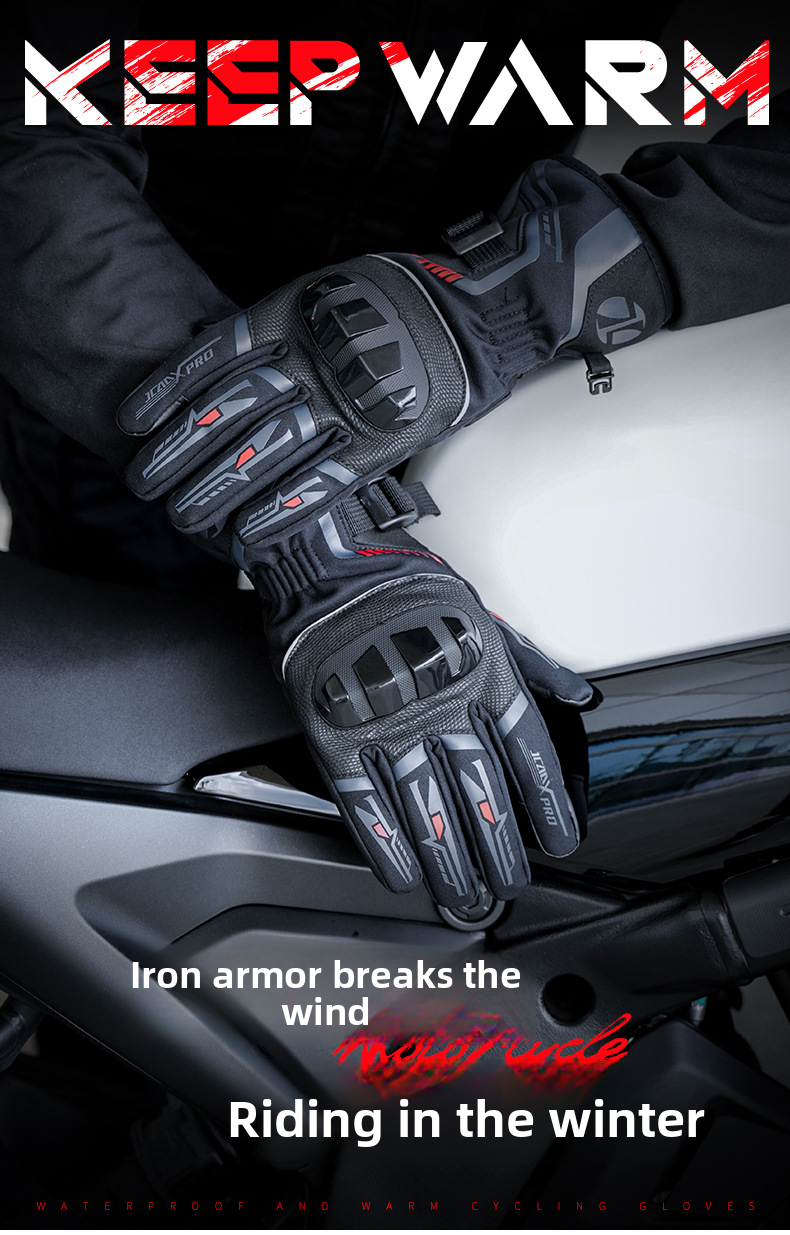 JCCA Winter Riding Anti-Fall Gloves For Men And Women Waterproof Windproof Fleece-Lined Cold-Proof Motorcycle Protective_autovado.com