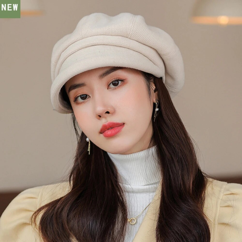 Hot Sale HT4270 Berets Women Solid Plain Autumn Winter Ladies Vintage Artist Painter Beret Hat Female Roll Brim Octagonal Cap_autovado.com