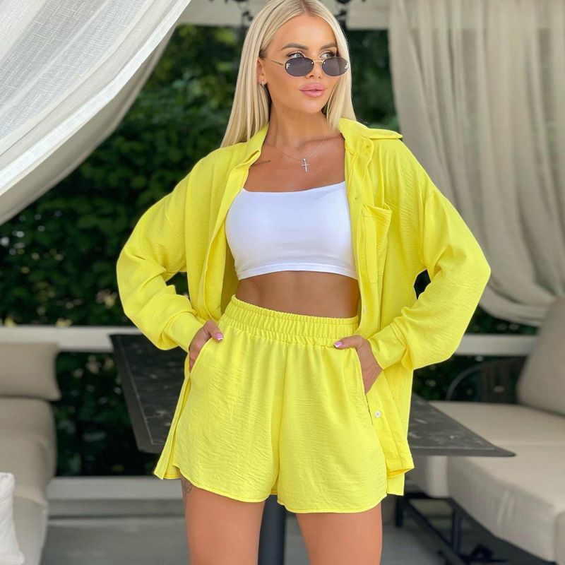 Women's Clothing ladies long-sleeved shorts loose casual women's clothing two-piece suit_autovado.com