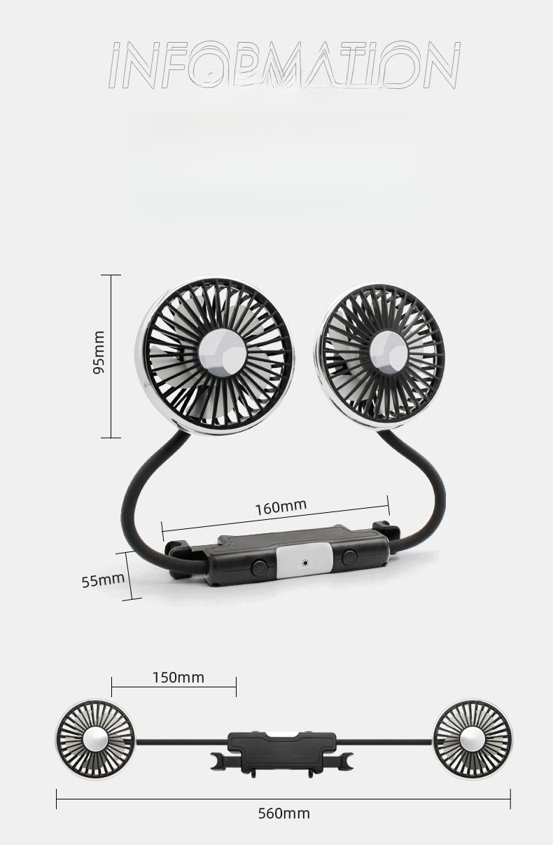 Flash F310 Dual-Head Lighted Hose Seat Fan Creative Practical Multi-Angle Car Interior Use_autovado.com