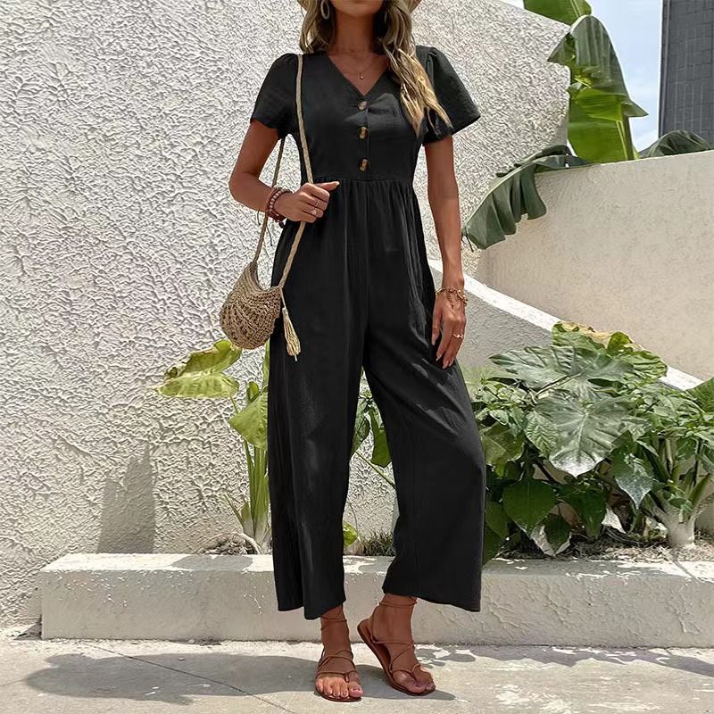 Women's casual commuting nine-point pants summer wide-leg jumpsuit women_autovado.com