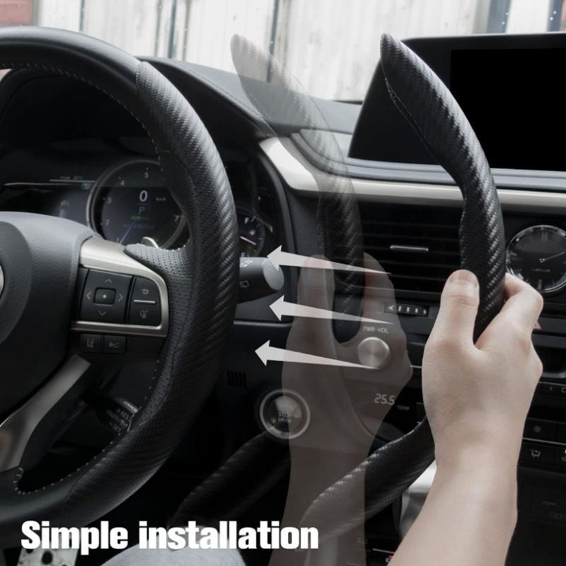 Power Assisted Buckle Ultra-thin Anti Slip Carbon Fiber Patterned Car Suede Steering Wheel Protective Universal Handle_autovado.com