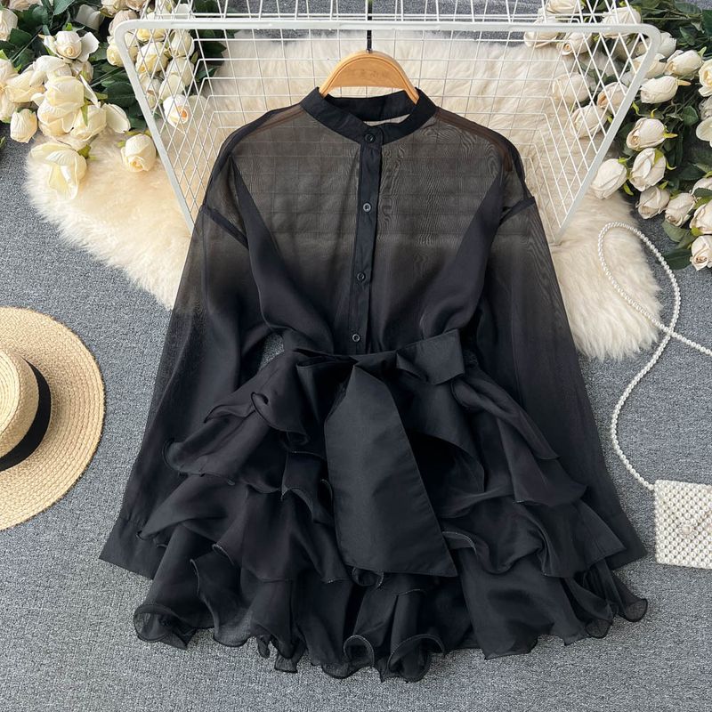 Women's clothing chic tops for women autumn new ruffled western style advanced design bow tie niche_autovado.com