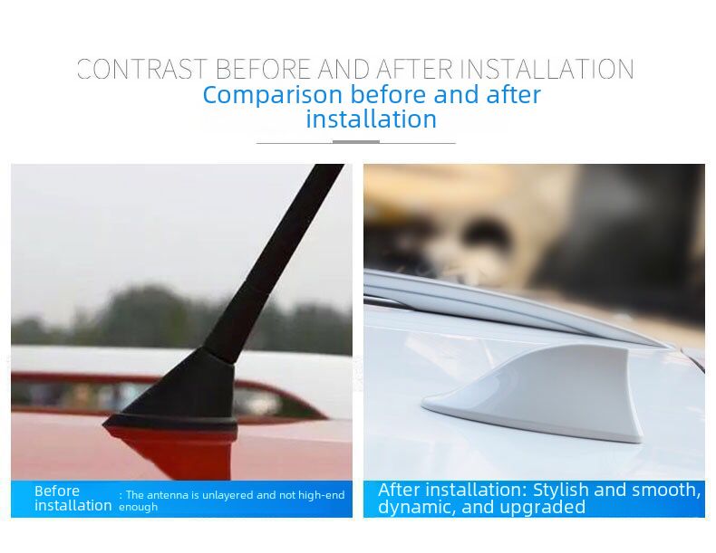 Car decoration shark-fin antenna with signal radio roof pasted tail fin modification free of drilling_autovado.com