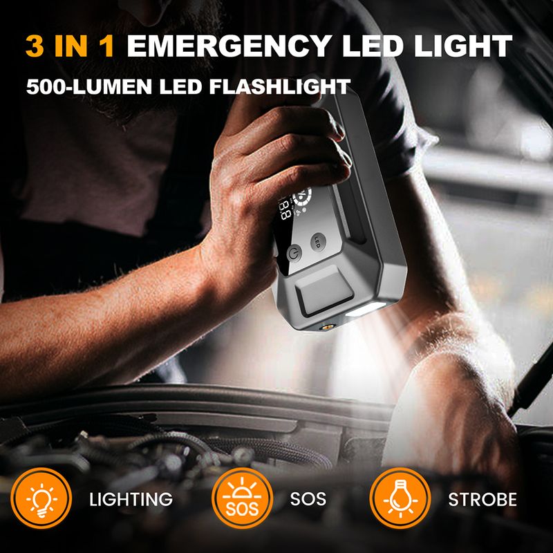 Jump Starter And Tire Inflator, 26000 MAh, Rechargeable USB Emergency Battery Booster With Air Compressor, Multiple_autovado.com