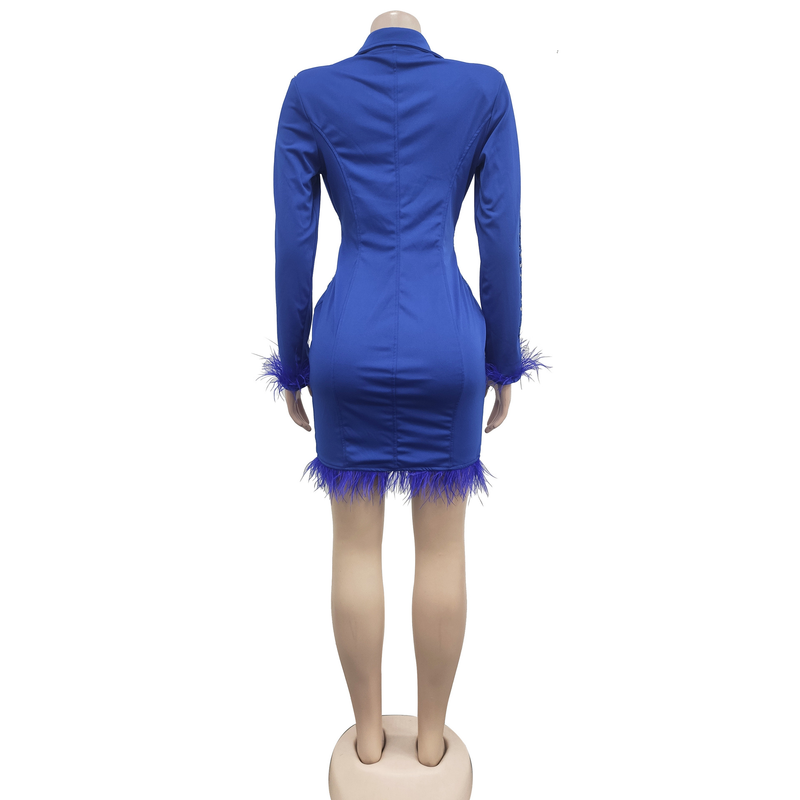 Women's fashion women's V-neck long-sleeved double-breasted tassel openwork dress_autovado.com