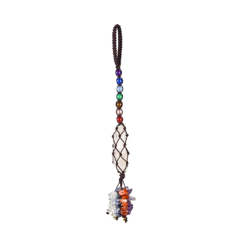 Natural Colorful Stone Car Hanging Crystal Gravel Tassel Dream Net Woven Pendant Car Indoor Yoga Ornaments_autovado.com