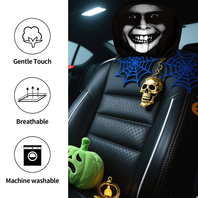 Car Head Rest Covers Set Halloween Funny Auto Headrest Protector Soft Vehicle Accessories For Women Men Daily Taxi_autovado.com
