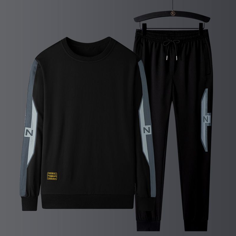 Men's Clothing Autumn Large Size Sweatshirt Men's Round Neck Casual Suit Sports Running Two piece Set Pullover Long Sleeve Men's Sweatpants_autovado.com