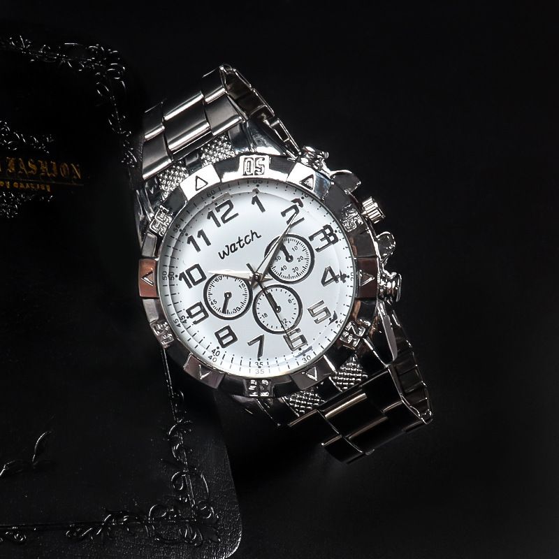 large dial three eyes steel band watch blue light glass men's watch men's watch_autovado.com