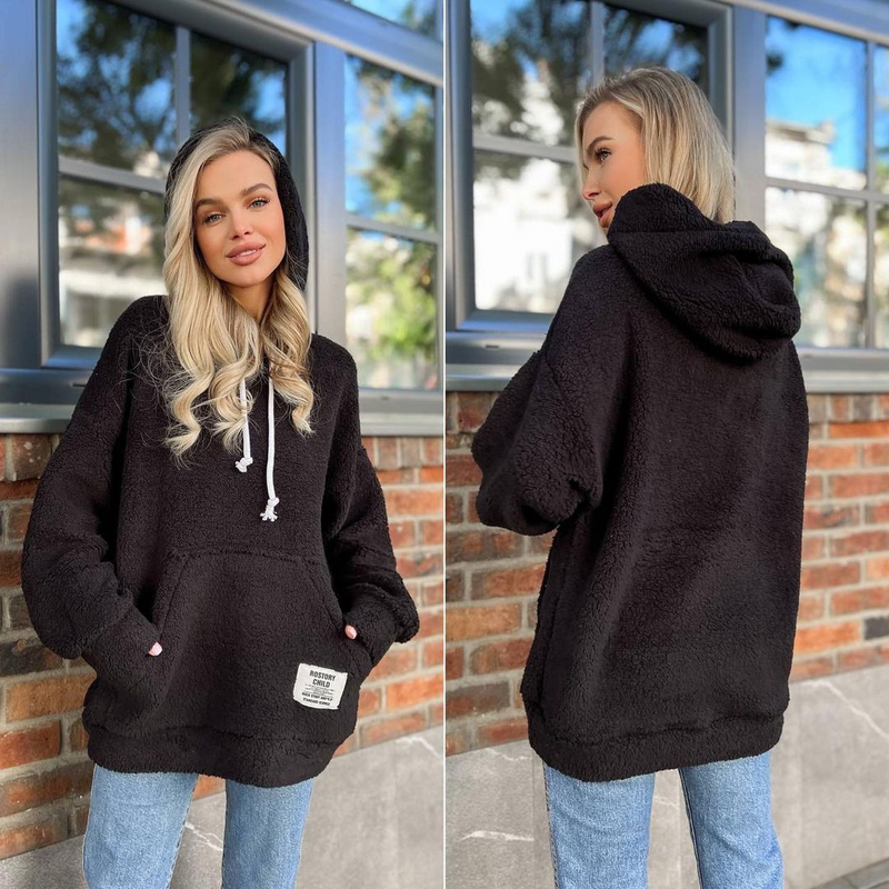 Women's flannel loose hooded long-sleeved pullover plush sweatshirt_autovado.com
