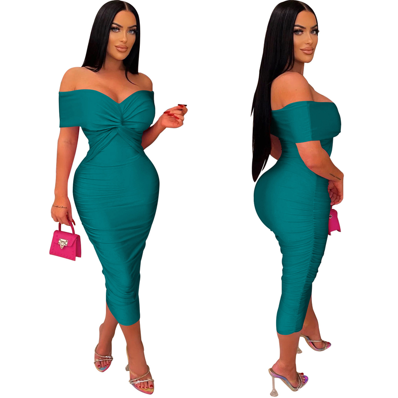 Women's solid color pleated sleeveless long skirt tube top dress_autovado.com