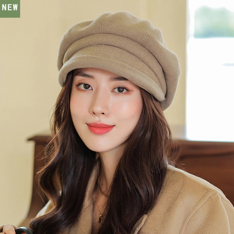 Hot Sale HT4270 Berets Women Solid Plain Autumn Winter Ladies Vintage Artist Painter Beret Hat Female Roll Brim Octagonal Cap_autovado.com