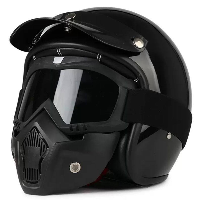 Retro Motorcycle Helmet 3/4 Open Face With Bluetooth & Interchangeable Goggles - ABS Lightweight Safety Helmet For Men & Women_autovado.com