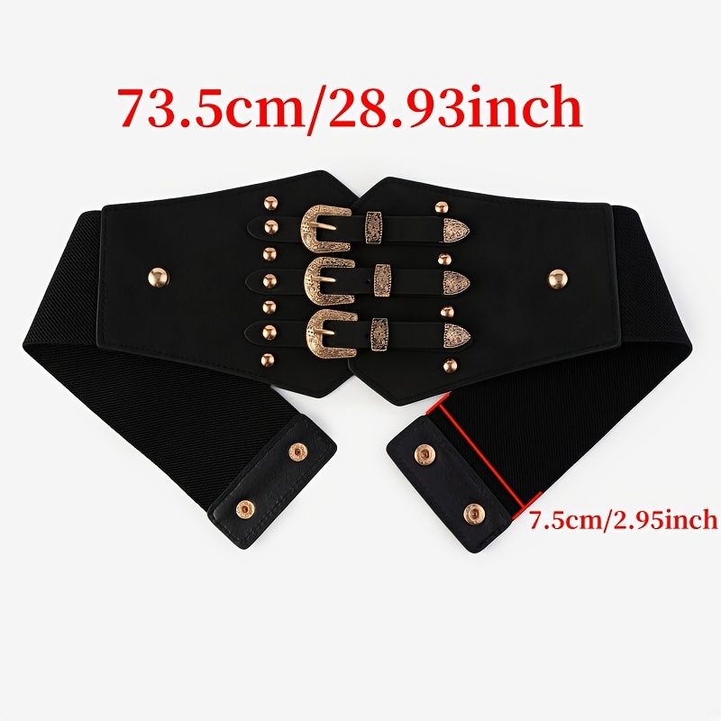 HOT Vintage Rivet Studded Waistband Gothic Triple Buckle Wide Classic Corset Waspie Belts Dress Coat Girdle For Women Girls_autovado.com