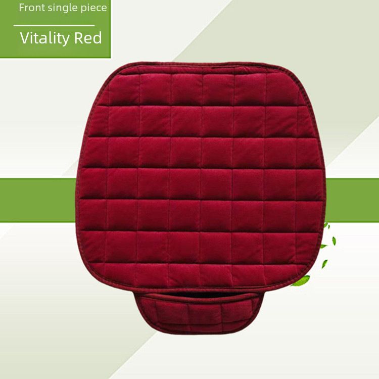 Winter car seat cushion no backrest square embroidered plush tie-free warm three-piece front and rear row single seat cushion_autovado.com