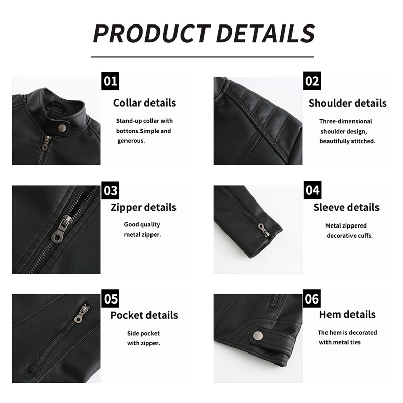 Women's slim jacket Jacket Women's biker jacket large size standing collar leather jacket_autovado.com