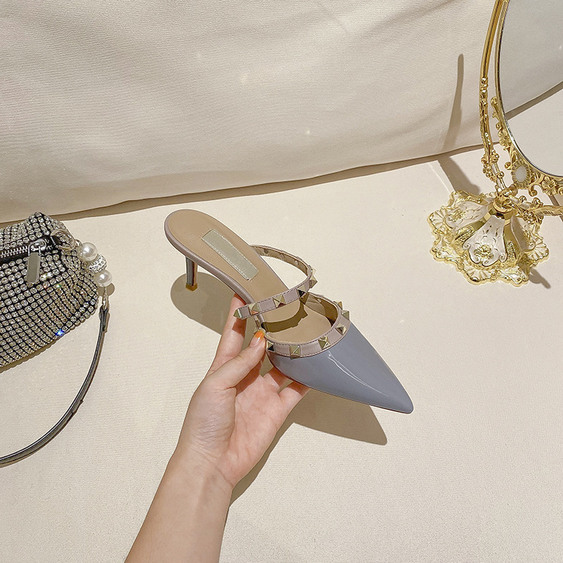 Women's fashion high heeled sandals with studded head_autovado.com
