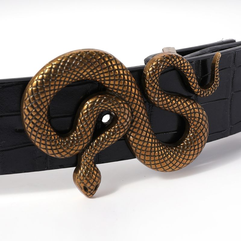 HOT Hot Sale New Fashion Snake Buckle with PU Leather Belt Women Dress Designer Western Vintage Style Black Belts for Girls_autovado.com
