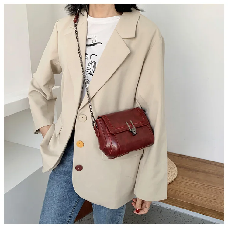 Vintage Trend Women's Crossbody Bag Chain Hasp Zipper PU Leather Square Shoulder Bags Chic Lady Versatile Pack_autovado.com