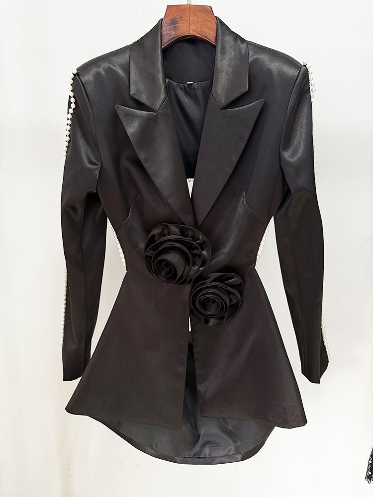 Women's Clothing New Style Hollow Beaded Three Dimensional Flower Suit Pearl Sequin Mesh Trousers Set_autovado.com