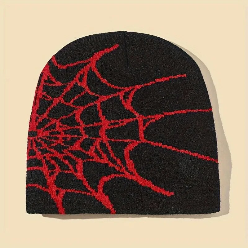 Hot Sale 2023 New Goth Spider Web Jacquard Beanie Caps Y2k Knitted Warm Hip Hop Unisex Elastic Knit Hat Skull Cap for Women Men_autovado.com