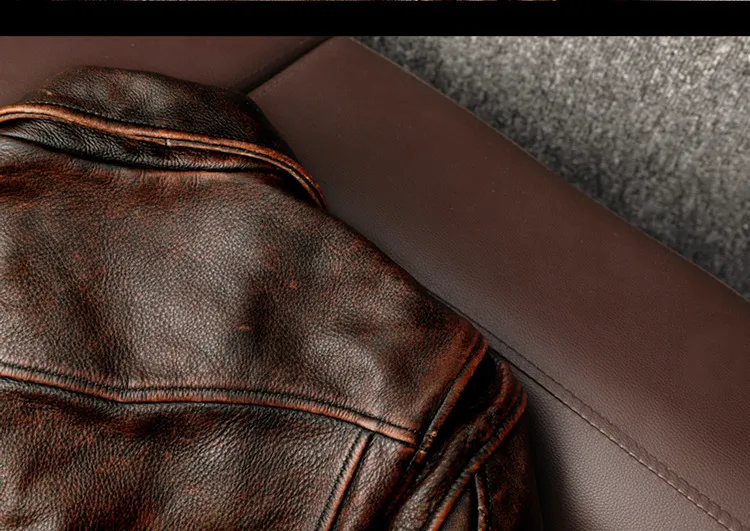 Men Genuine Leather Jacket Vintage Brown 100% Cowhide Coat Man Slim Fashion Biker Clothing Asian Size S6XL M697 Drop_autovado.com