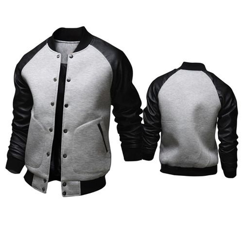 Men's Clothing supply new large pocket leather sleeve men's baseball jacket stand collar jacket J04_autovado.com