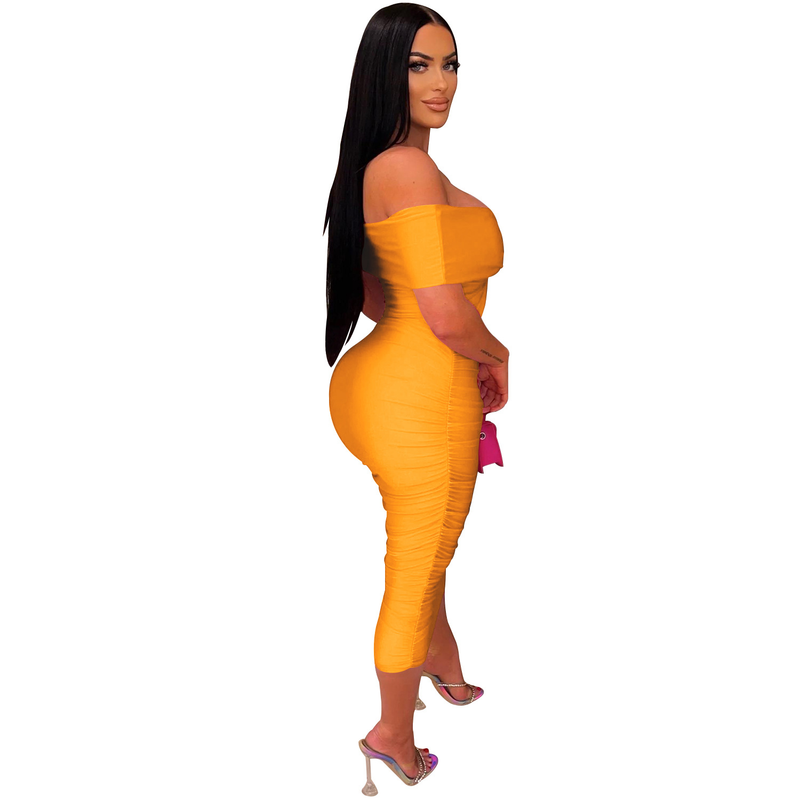 Women's solid color pleated sleeveless long skirt tube top dress_autovado.com