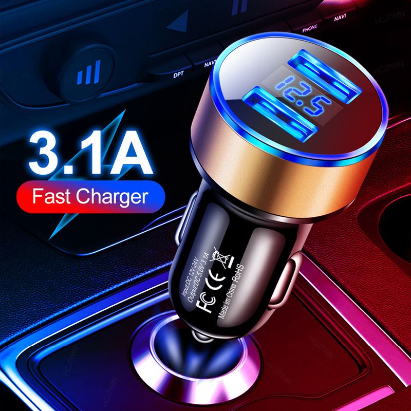 One To Two Cigarette Lighter Fast Head Multifunctional Flash Charging Aluminum Alloy LED Digital Display Car Charger_autovado.com