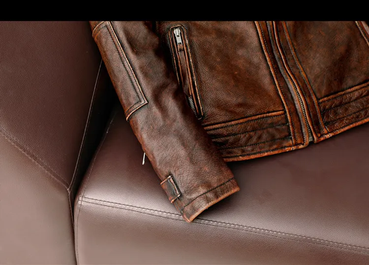 Men Genuine Leather Jacket Vintage Brown 100% Cowhide Coat Man Slim Fashion Biker Clothing Asian Size S6XL M697 Drop_autovado.com