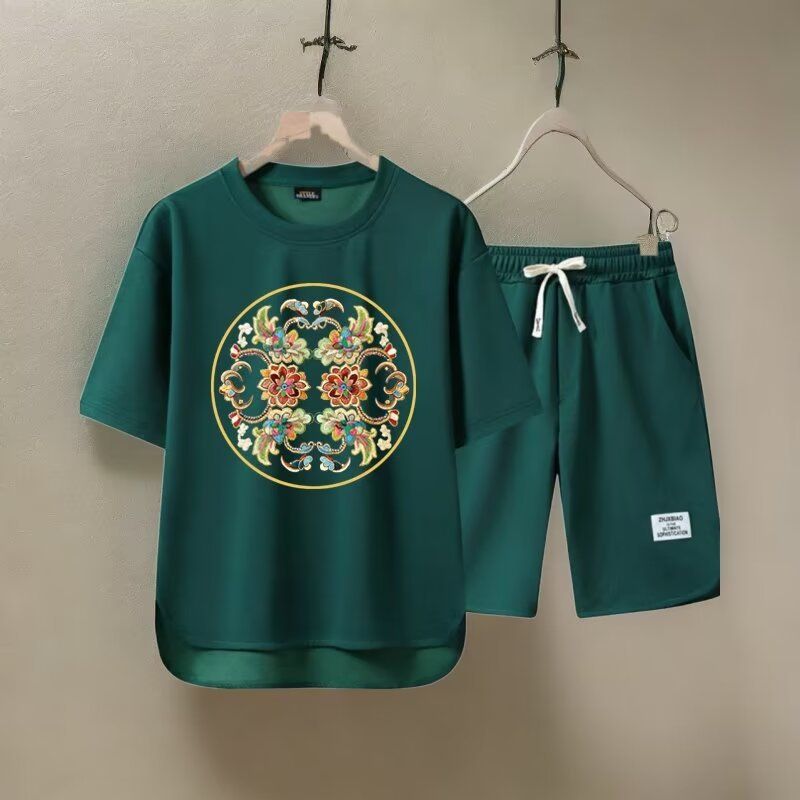 Men's Clothing 2024 Waffle Casual Summer Suit Men's Loose Teen Short sleeved T shirt Shorts Handsome Two piece Suit_autovado.com