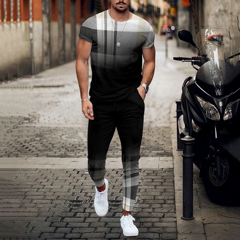 Men's Clothing loose sports suit 3D digital printing personalized fashion short-sleeved trousers_autovado.com