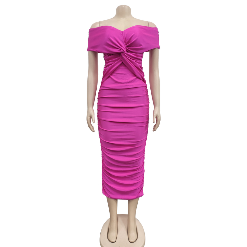 Women's solid color pleated sleeveless long skirt tube top dress_autovado.com