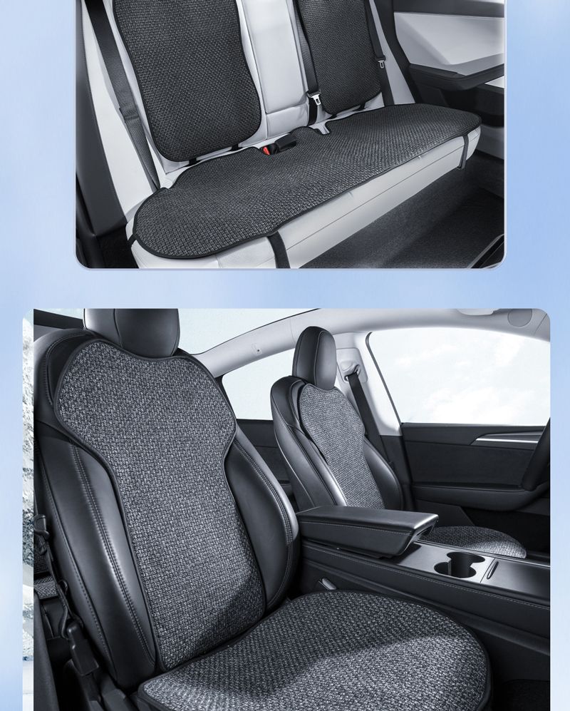 For Tesla Model Y/Model 3/2024 M3 Linen Cover Cushion Four Seasons Breathable And Comfortable Seat Car Interior_autovado.com