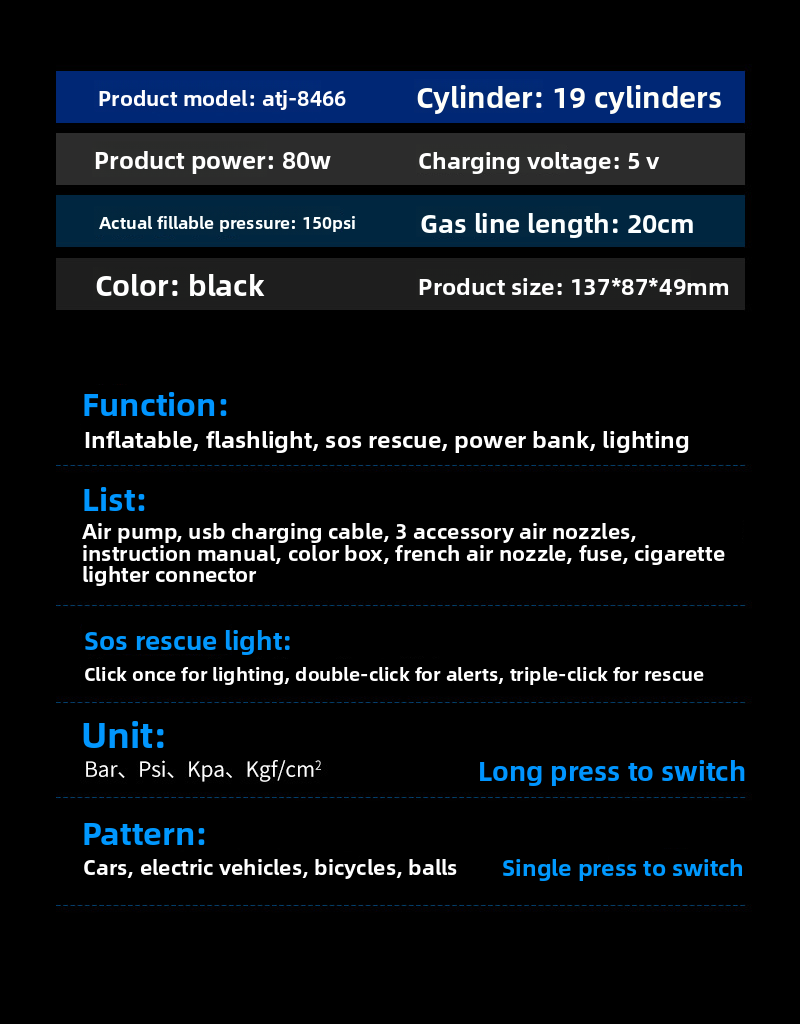 Mini Portable Car Air Pump Bicycle Electric Tire Inflator Handheld Wireless Charging Digital Display_autovado.com