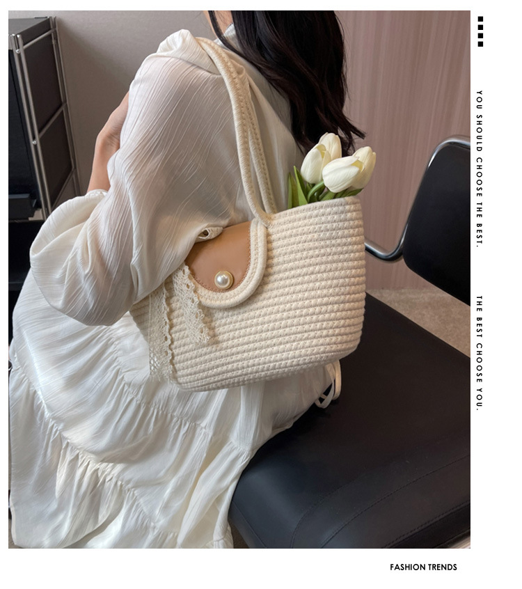 Chic Handbags 2024 New Woven Holiday Shoulder Bag Fashionable and Versatile Large-capacity Tote Bag Beach Bucket Bag_autovado.com